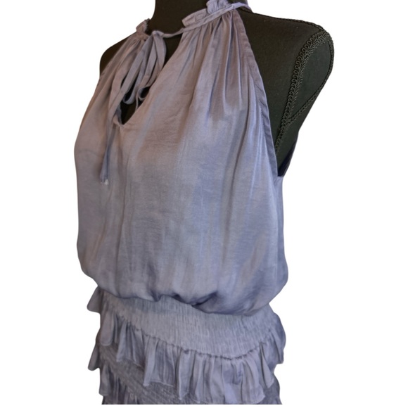 DO+BE Fun Blue Spaghetti Strap Halter V-Neck Cinched Ruffle Dress Sz Sm - Picture 4 of 12